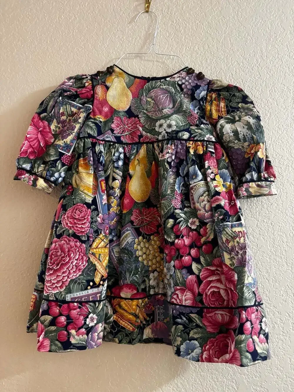 Sylvia Whyte Vintage Fruit And Floral Print Cotton Dress Size 3T